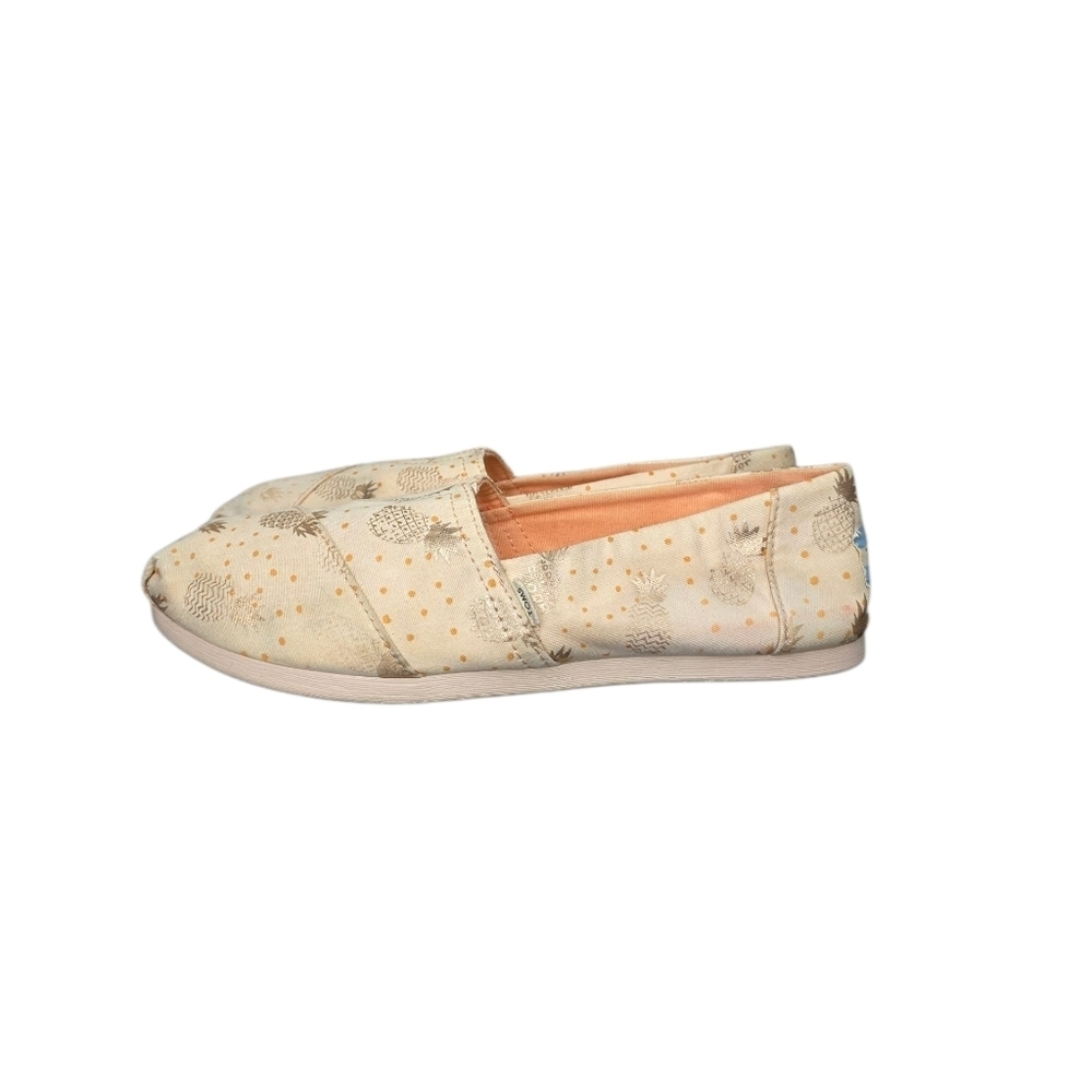 Tom's Alpargata Graphic Slip On Flats Peach Pink Pineapple Canvas Shoes Size 8